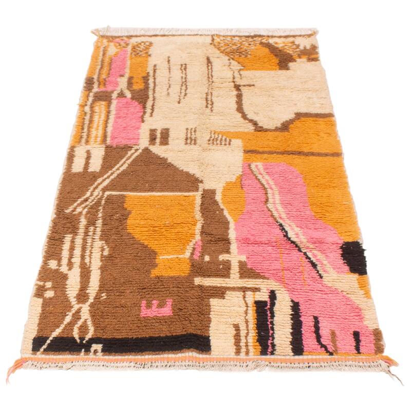 ECARPETGALLERY Hand-knotted Azilal Cream, Orange Wool Rug - 4'3 x 8'0