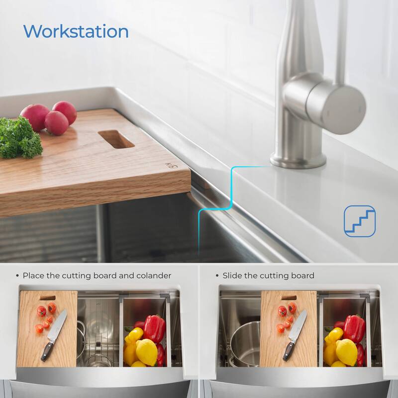 27 Inches Farmhouse Apron Single Bowl Stainless Steel Workstation Kitchen Sink
