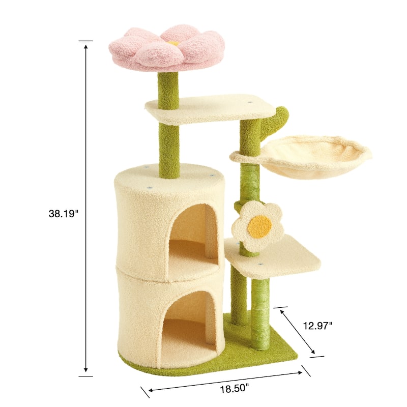 Flower Cat Tree Tower, Multi-Level Furniture with Scratching Post, House, and Bed for Small to Medium Cats