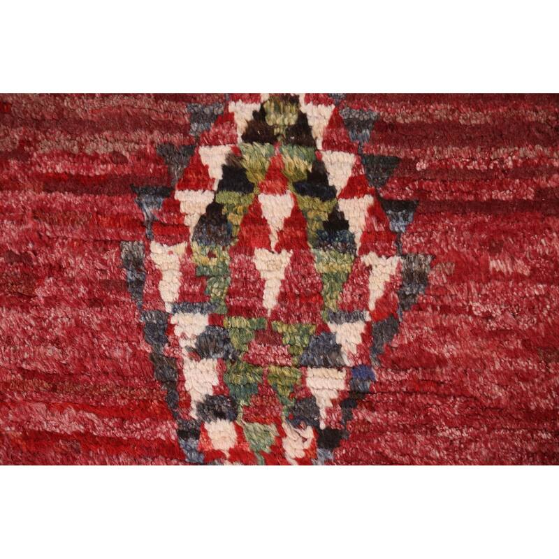 Hand Knotted Oriental 100% Wool Carpet Modern Tribal Red Moroccan Area Rug - 9' 8'' X 6' 11''