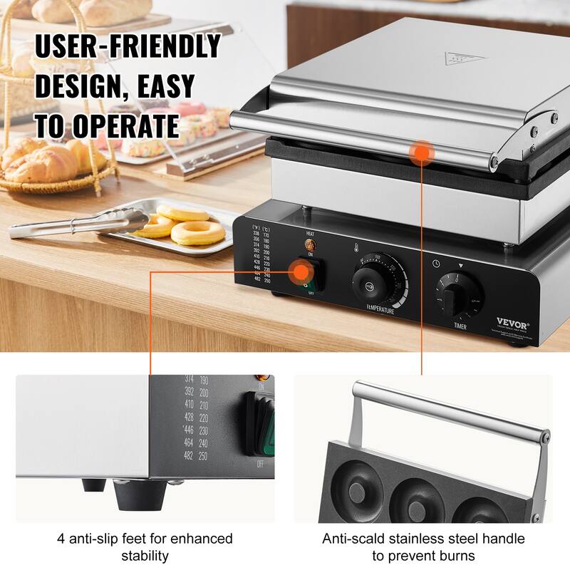 VEVOR Electric Donut Maker Commercial Doughnut Machine with Non-stick Surface for Restaurant and Home Use