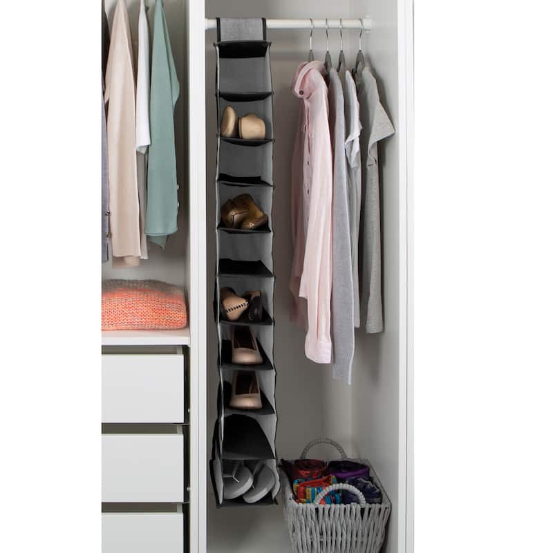 Simplify Black Plastic 10-shelf Non-woven Shoe Organizer - L6"x W12"x H47"