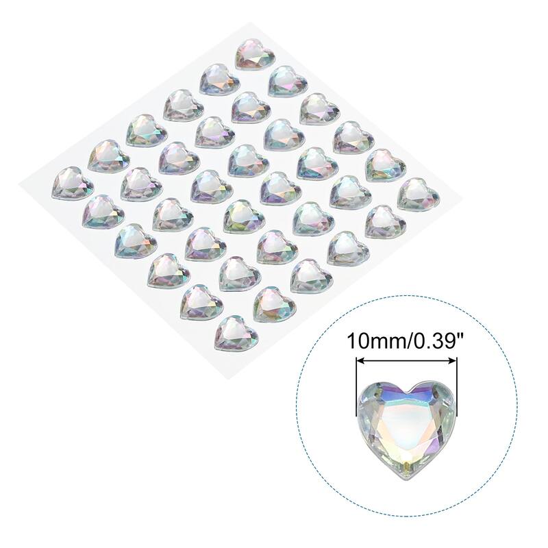 144 Pcs Heart Rhinestone 10mm Self Adhesive Gems Stickers White - White