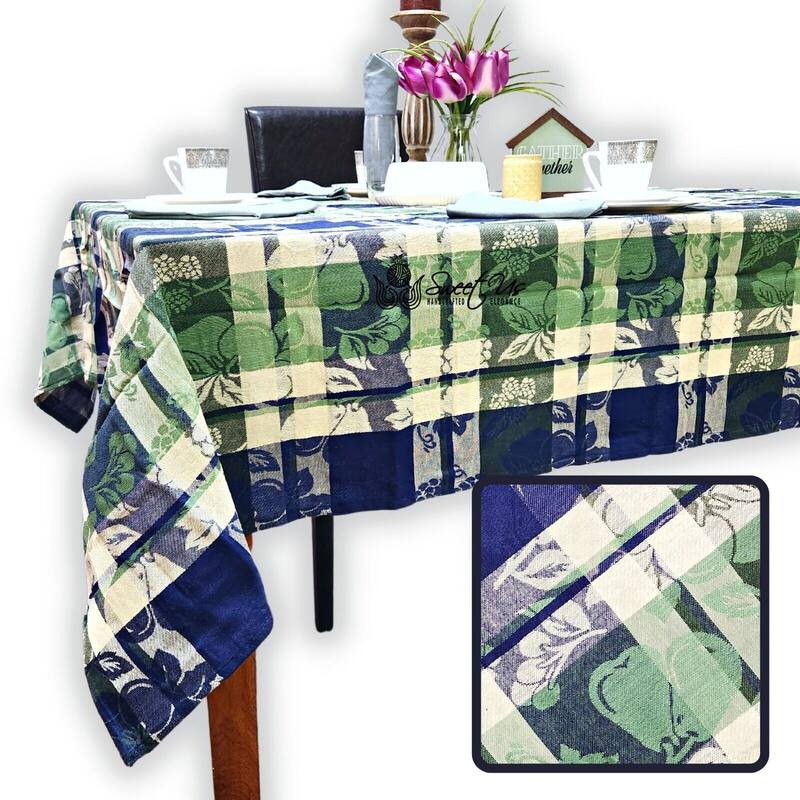 Plaid Jacquard Cotton Delicate Floral Tablecloth Collection