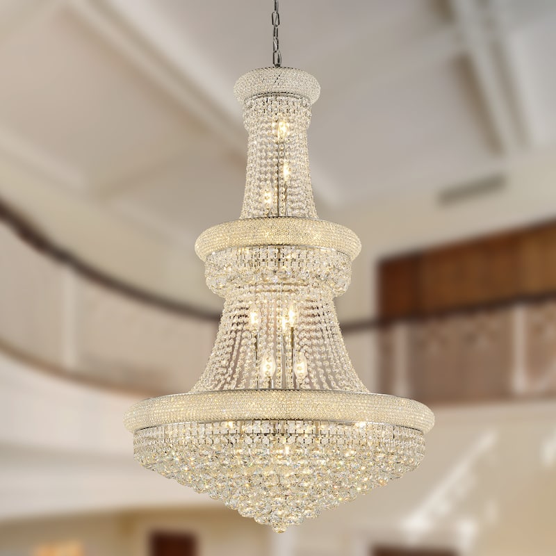 32-Inch Crystal Chandelier, 27-Light Ceiling Light with LED Bulbs - N/A - Chrome