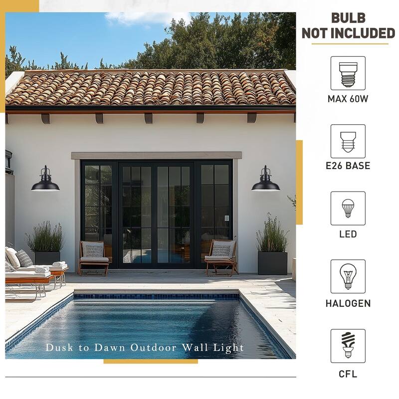 18 Inch Gooseneck Wall Light, Dusk to Dawn Barn Light