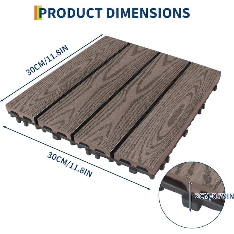27-Pack 12"X12" Waterproof Interlocking Patio Flooring Composite Deck Tiles for Indoor & Outdoor Use