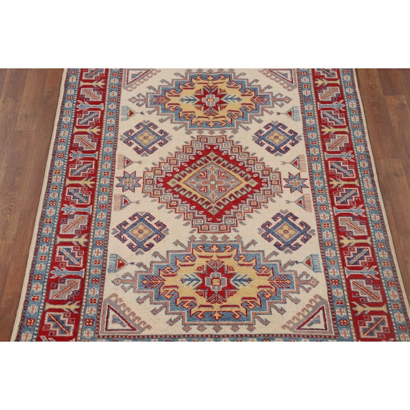 Beige / Ivory Kazak Accent Rug Hand-Knotted Wool Carpet - 4'1" x 5'10"