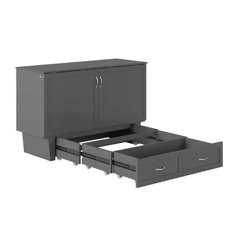 Murphy Bed Chest Grey Memory Foam Queen Bed Space Saving Furniture Charging Station