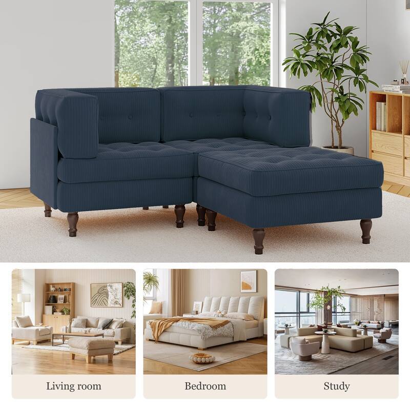 Corduroy Upholstered Modular Corner Sectional Sofa with Reversible Ottoman