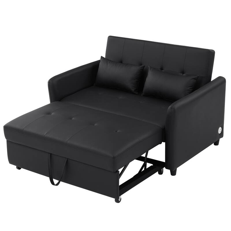 Convertible Sleeper Sofa Bed, 3-in-1 Adjustable Sofa Bed with USB Ports, Upholstered Loveseat Sofa with Armrest