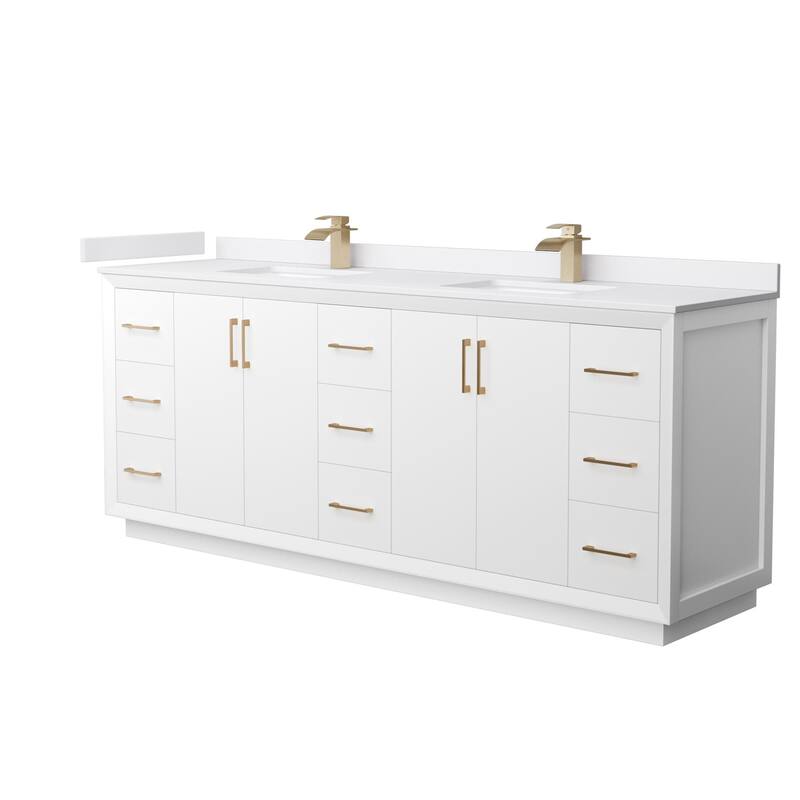 Wyndham Collection WCF414184D-VCA-UNSMXX Strada 84" Free Standing - White / White Cultured Marble Top / Satin Bronze - Painted