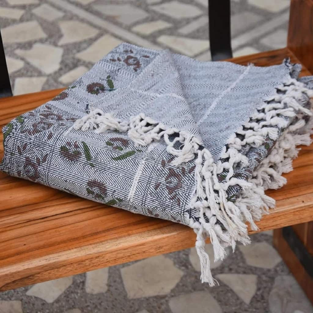 Fabdivine Aradhana Handloom Block Print Cotton Blanket - Cozy Layered Throw, Artistic Home Textile, Lounge & Bedroom Accessory