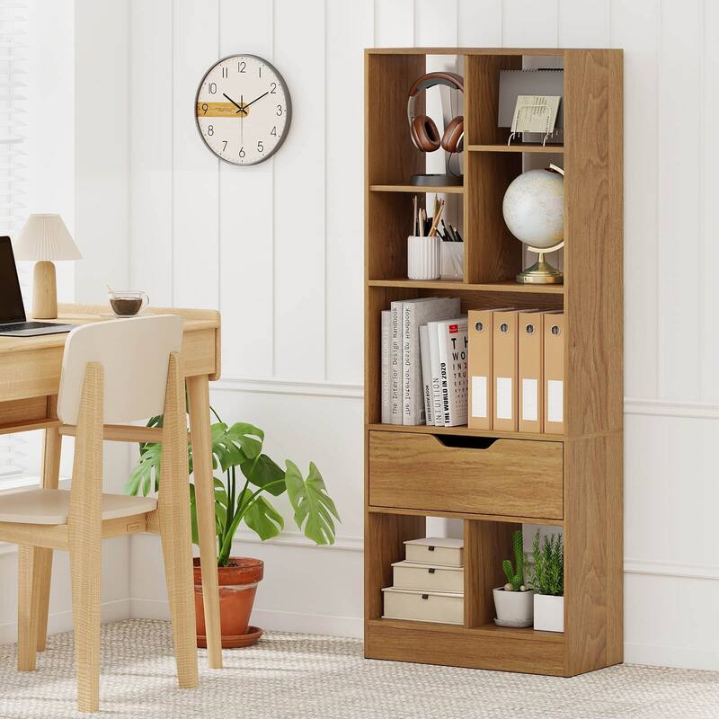 Costway 1 PCS 51” Tall Bookcase with Drawer 7 Open Cubes Anti-toppling - See Details