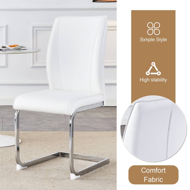 Roomfitters 5pcs Small Round Dining Table Set with PU Upholstered Chairs and Arched Silver Metal Legs