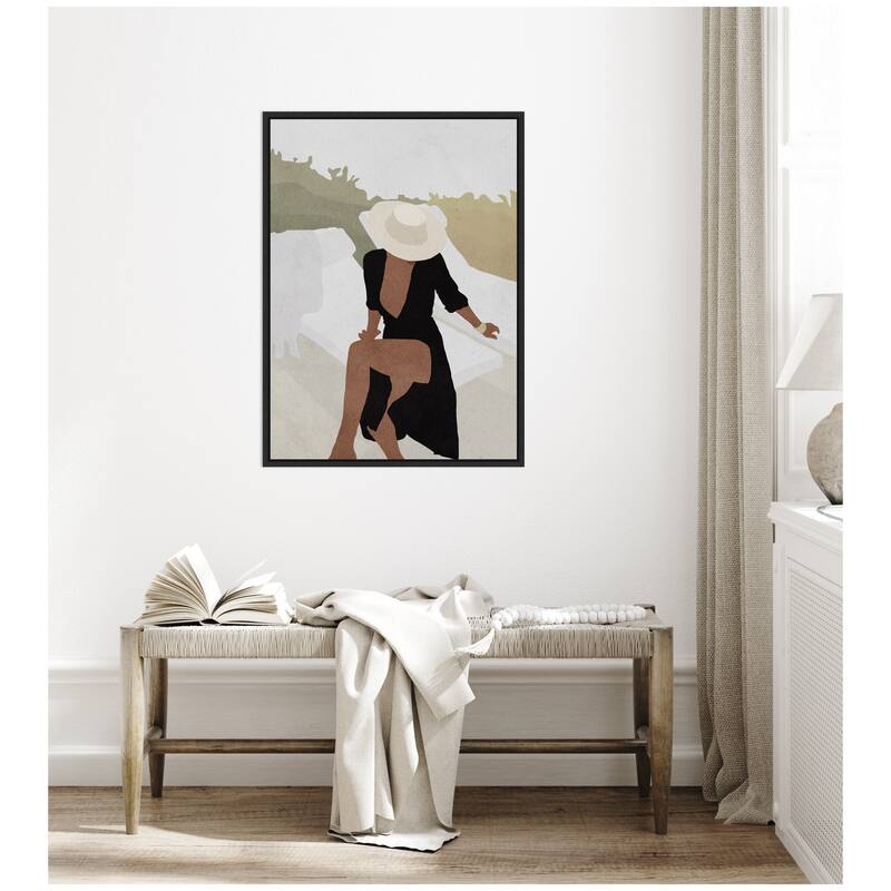 Kate and Laurel Sylvie Elegant Woman in Hat Framed Canvas by July Art Prints