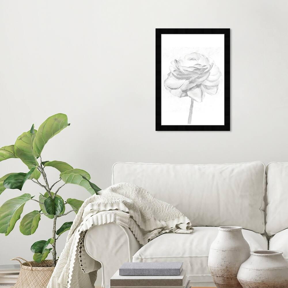 Wynwood Studio 'White Silver Peony' Floral and Botanical Wall Art Framed Print Florals - Gray, White