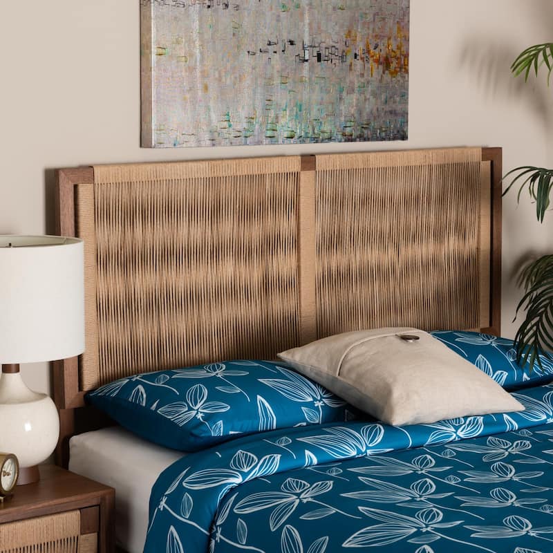 Holitz Natural Rope Woven Headboard - Mountable Bed Backboard with Bayur Wood Frame, Modern Boho Accent for Bedroom Decor