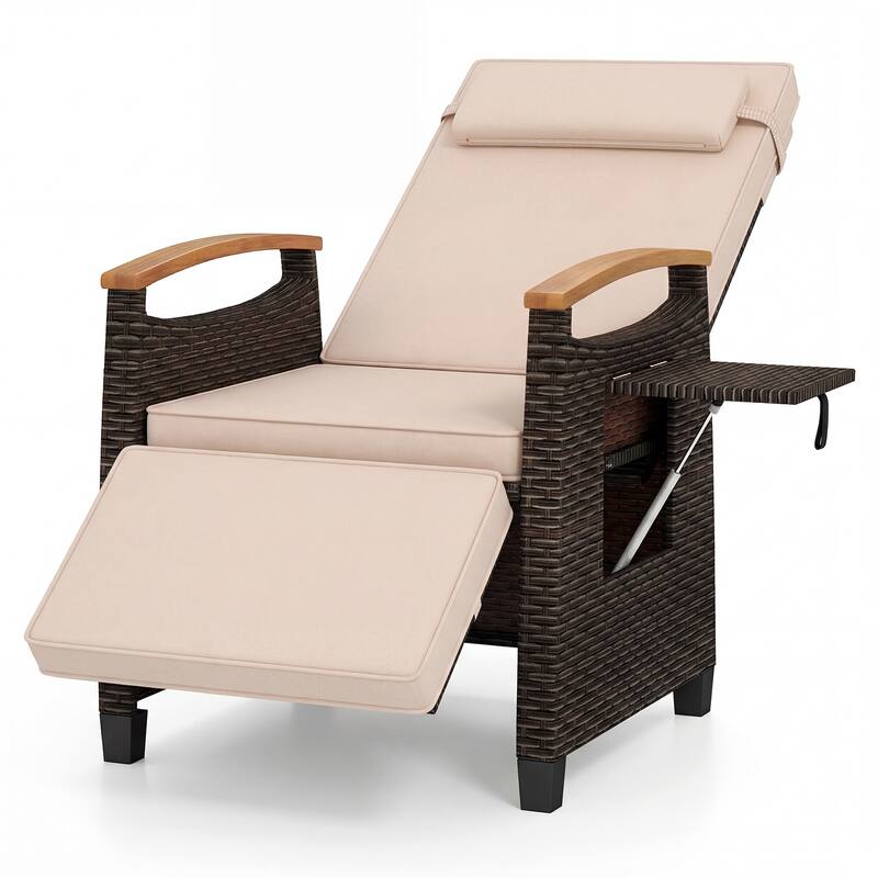 Gymax Outdoor Wicker Recliner Chair Rattan Lounge Chair w/ Adjustable