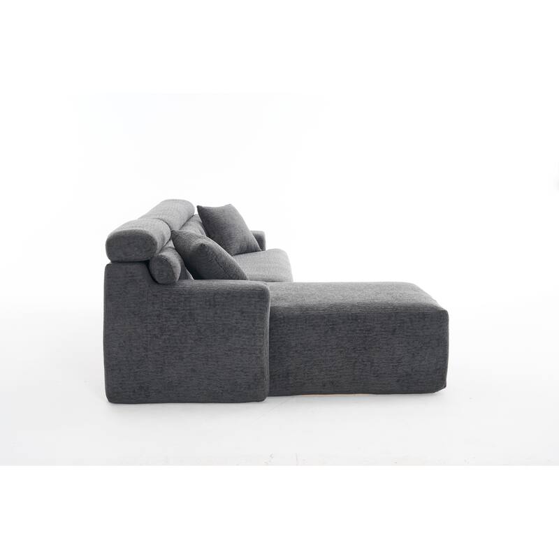 Modern Chenille Convertible L-Shaped 4-Seater Modular Sectional Sofa with 2 Pillows for Apartment Living Room