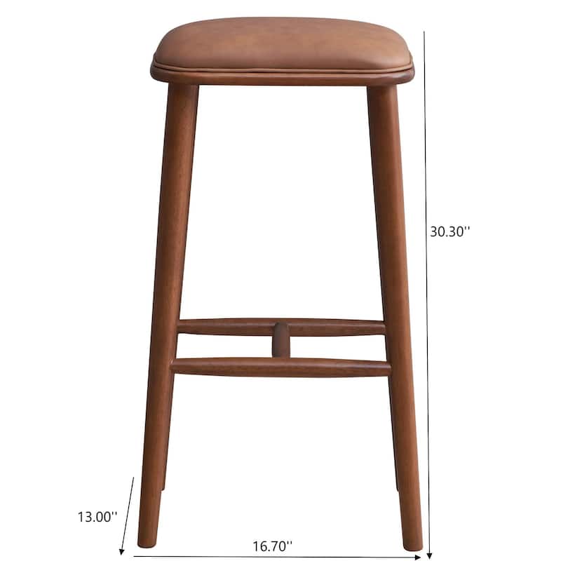 GDFStudio - Jason Mid-Century Modern 30" Bar Stool with Solid Wood Frame, Faux Leather Upholstery and Backless Design