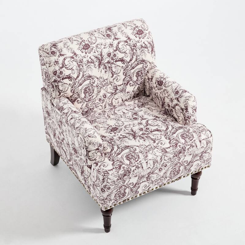 Striped Upholstered Linen Armchair with Brass Nailhead Trim