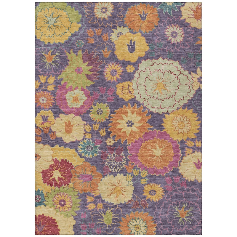 Machine Washable Indoor/ Outdoor Modern Floral Chantille Rug
