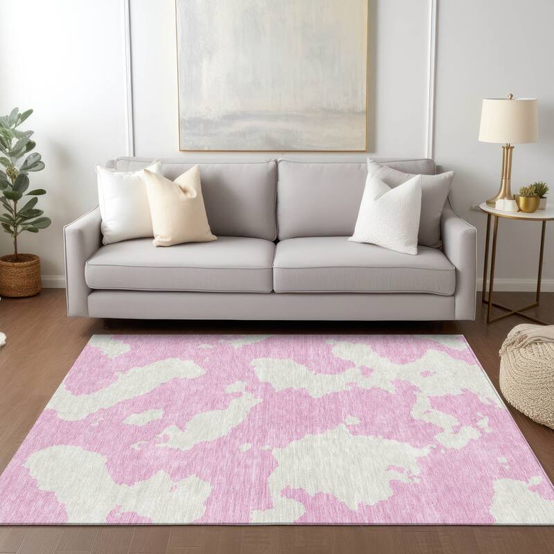 Machine Washable Indoor/ Outdoor Contemporary Abstract Chantille Rug