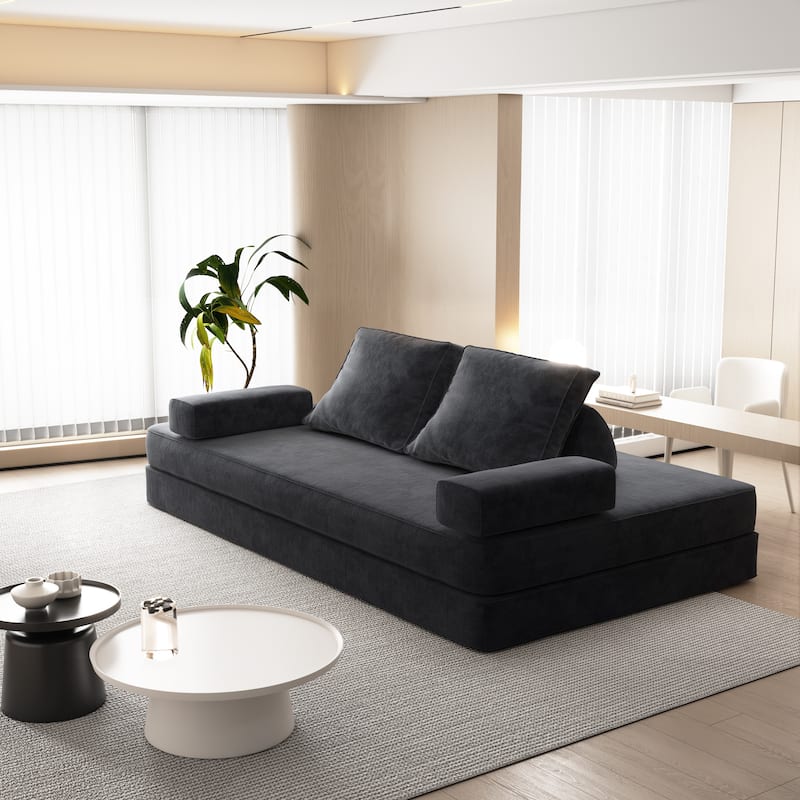 86.6" Convertible Loveseat Sofa Bed with Removable Backrests, Chenille Fabric Sleeper Sofa, Chaise Lounge, Floor Folding Couch