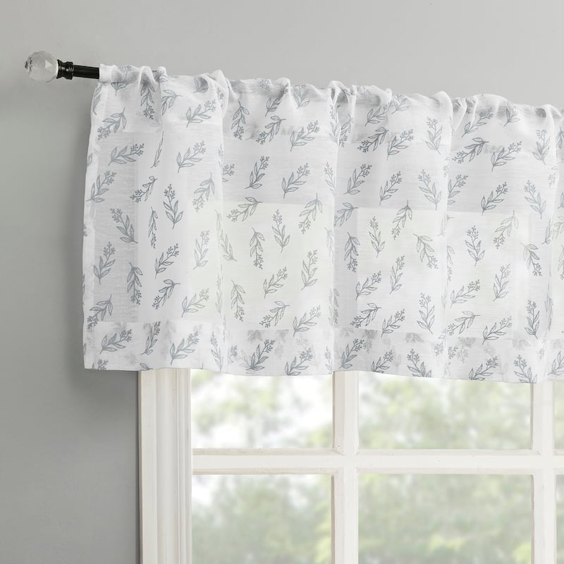 No. 918 Hawthorne Floral Leaf Sheer Rod Pocket 1-Piece Kitchen Curtain Valance