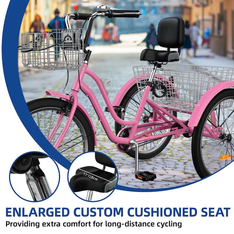 Moasis 26" Adult Tricycle 3 Wheel Bikes 1 Speed Trike Low Step Through Cruiser Bike