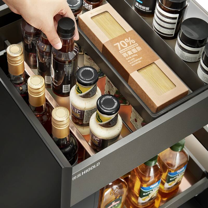 HIGOLD Shearer 4.0 Aluminum Pull Out Cabinet Organizer Side-out Seasoning Drawer for Kitchen 350mm