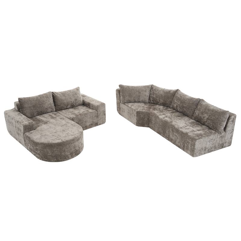 Christopher Knight Home - Cami 140.5" Chenille Upholstered U-shaped Modular Compressed Sectional Sofa with Pillows