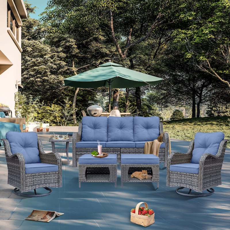 Gray Wicker Rattan Outdoor Patio Furniture Set Swivel Chair with Cushion