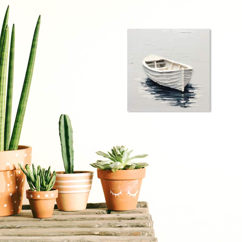 Wynwood Studio Canvas Transportation Rowing Boat II White and Cream White Nautical & Coastal Wall Art Canvas Print - 12 x 12
