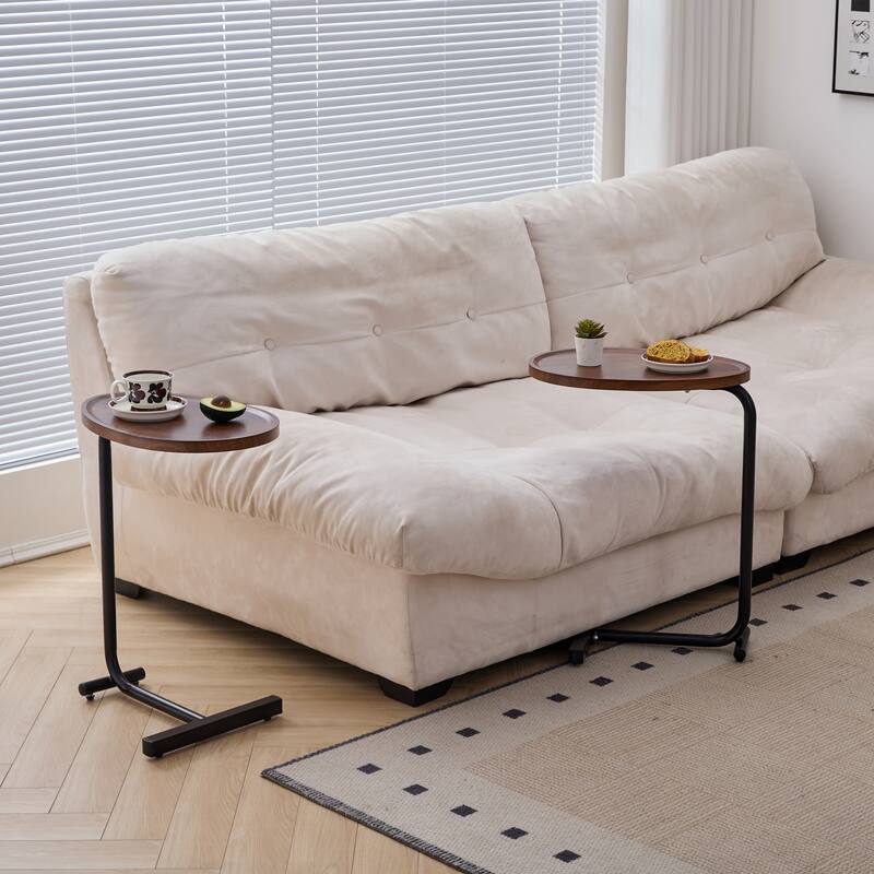 Space-Saving C-Shaped End Table – Perfect for Couches & Beds - Brown - 2-pieces 