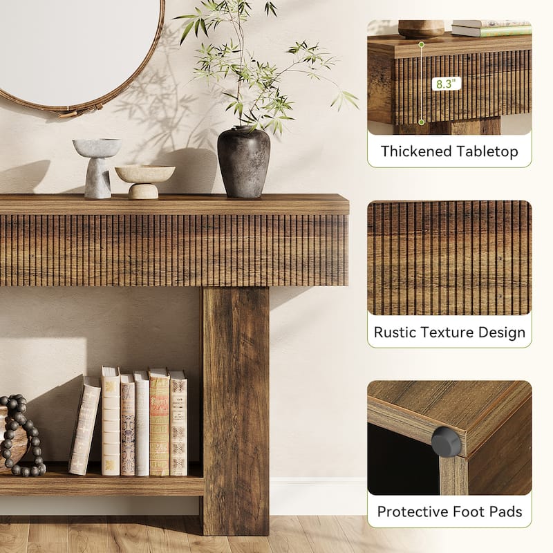 Rustic Entryway Console Table with 2-tier Storage Shelf, Sofa Table