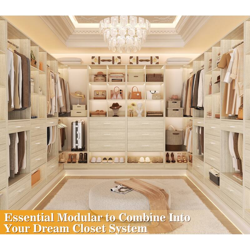 Qvella 23.6'' W Closet System with 3 Wooden Drawers and Partition Storage,Modular Closet Organizer for Walk-in/Reach-in Closet