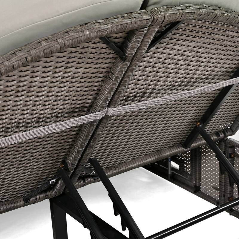 Outdoor Rattan Round Daybed Sunbed with Adjustable Back & Cup Trays