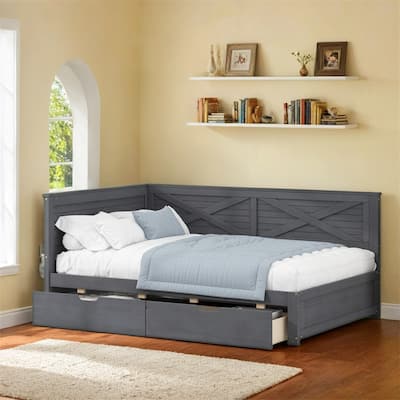 Twin Size Wood Daybed with 2 Drawers and Rustic Guardrail