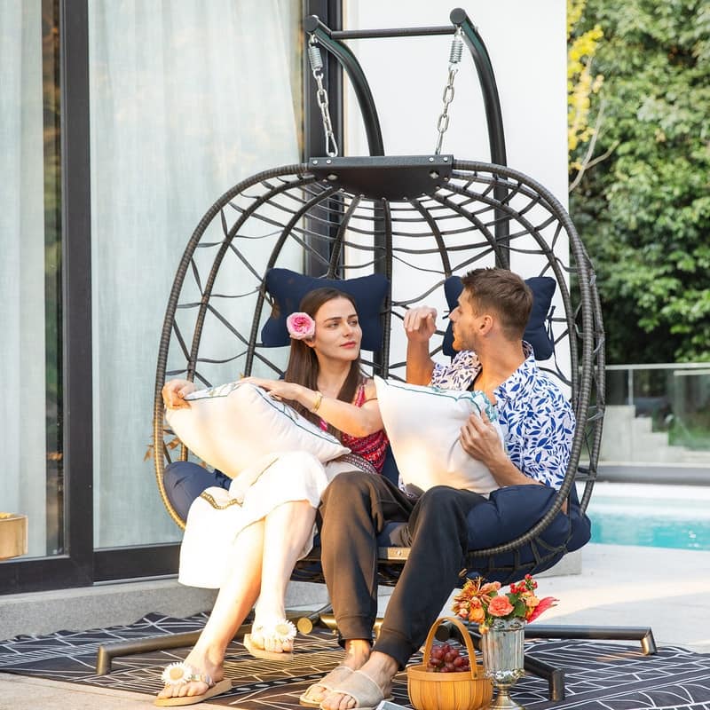 FINCATI Outdoor Oversized Double Egg Chair Swing, 700 lbs Double Egg Chair Outdoor, 2 Person Egg Chair Swing, Hanging Egg Chair