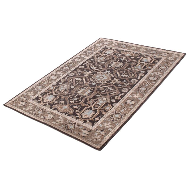 ECARPETGALLERY Hand-knotted Jules Serapi Black, Taupe Silk, Wool Rug - 5'3 x 7'6