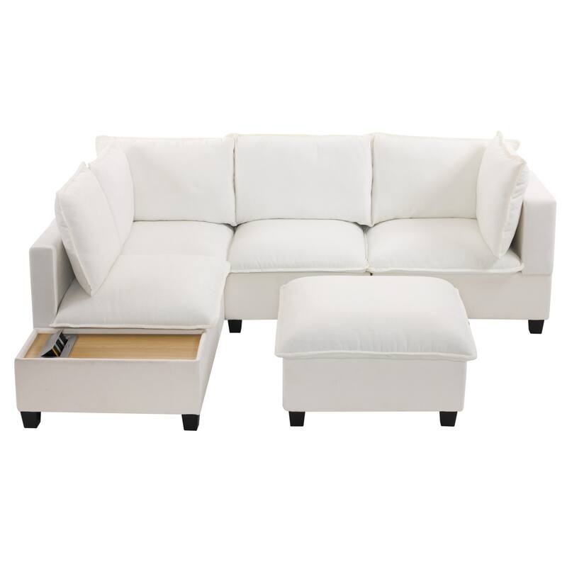 90" Modular U-Shaped Sectional Sofa with a Movable Ottoman,a Coffee Table with Hidden Charging Devices
