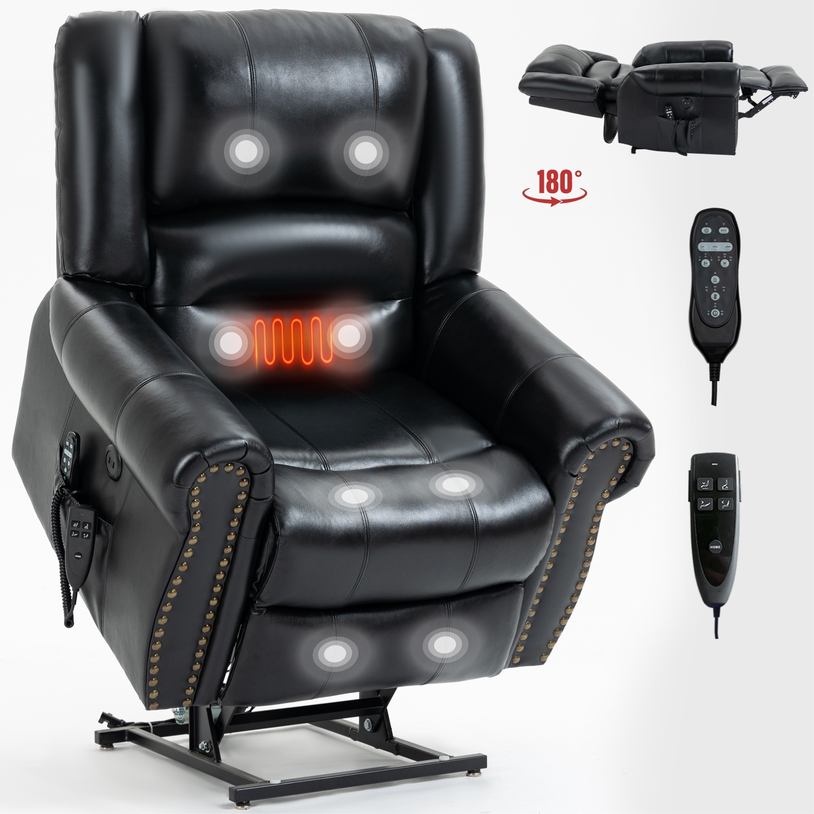 Roomfitters Dual Motor Power Lift Recliner, Infinite Position Massage Chair with 180-Degree Recline and USB