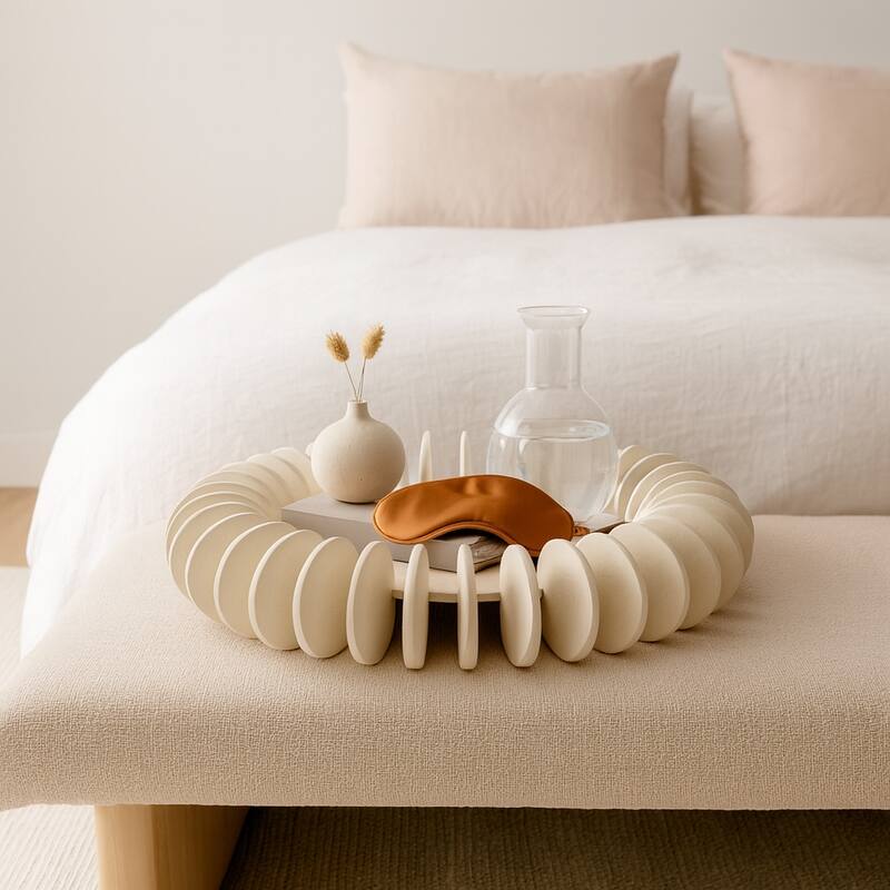 Round Decorative Tray for Home Decor - Tan, 17" - 17.0"