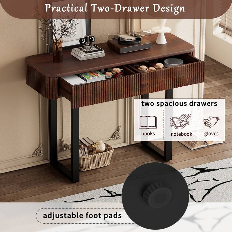 Living Room Entryway Hallway Retro Console Table with 2-Drawer