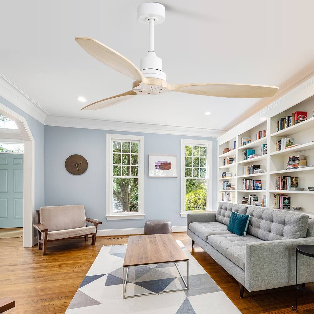 52" White Ceiling Fan with Remote,Reversible Wood Blades,Indoor and Outdoor,Angled Ceiling Adaptable