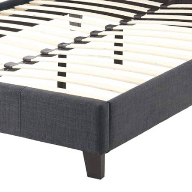 Magnificent Wooden Queen Bed With Polyfiber Tufted Head Board, Blue Gray
