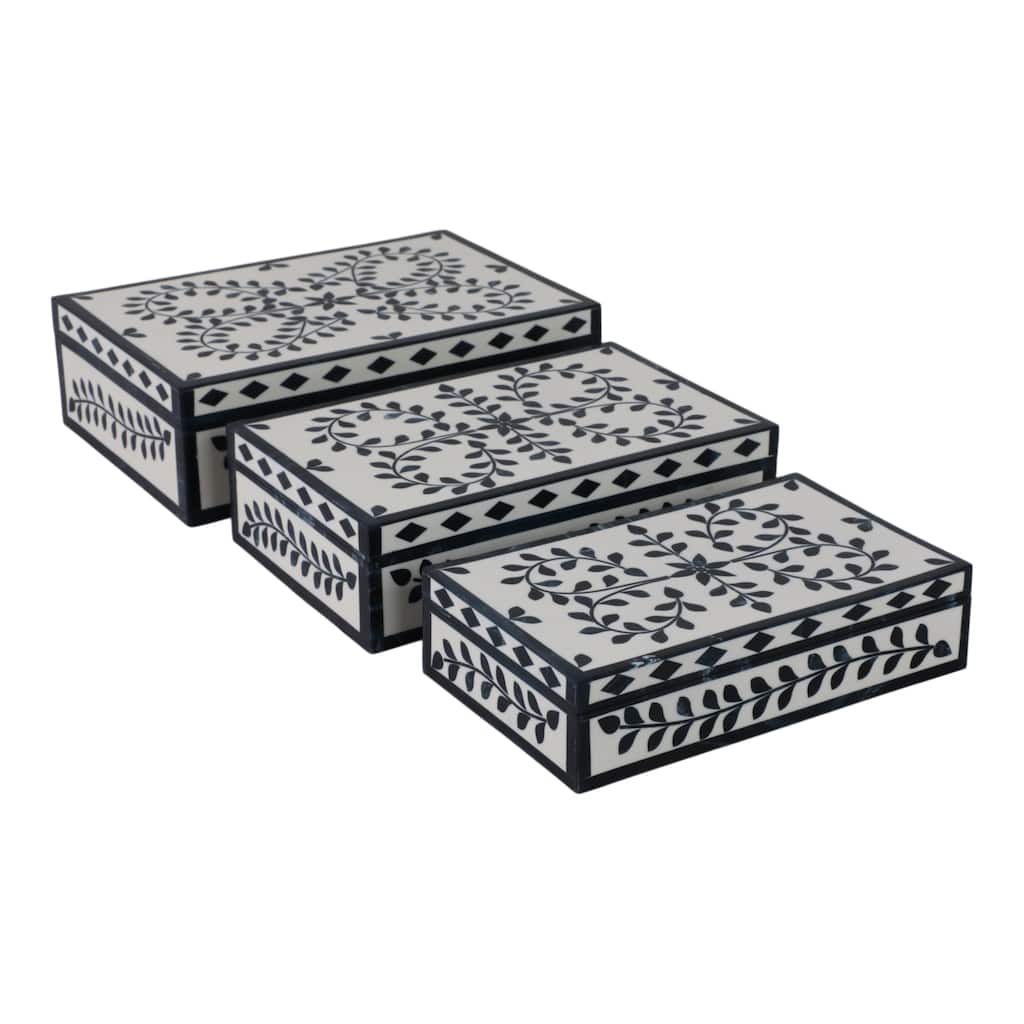 Resin Wood Decorative Boxes Modern Stylish Sleek Design (Set of 3) - 12" x 8" x 4"