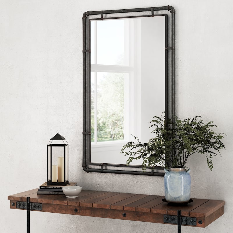 Carbon Loft Berlik Industrial Metal Wall Mirror - Grey